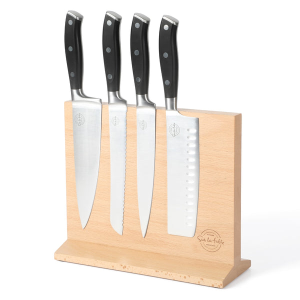 Gibson Home Sur La Table Kitchen Essentials 5-Piece German Steel Blade With Triple Riveted Handle Set On Beechwood Magnetic Block