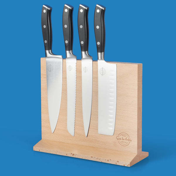 Gibson Home Sur La Table Kitchen Essentials 5-Piece German Steel Blade With Triple Riveted Handle Set On Beechwood Magnetic Block