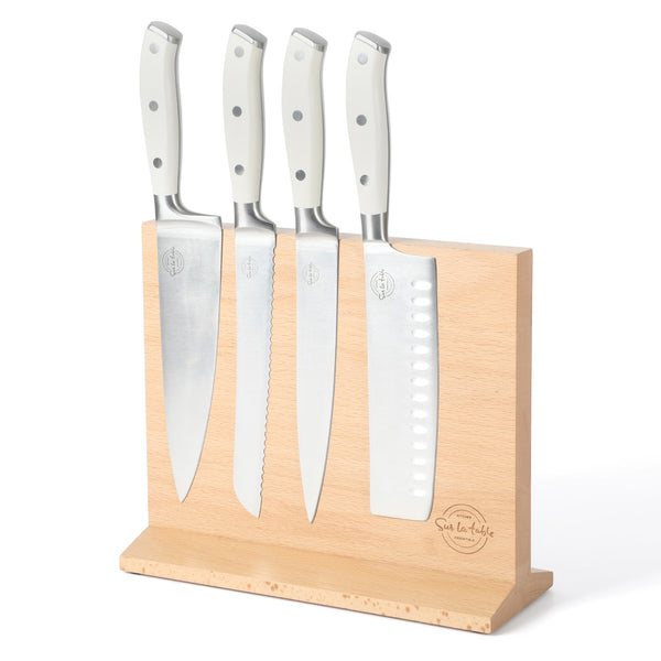 gibson home Sur La Table Kitchen Essentials 5-Piece German Steel Blade With Triple Riveted Handle Set on Beechwood Magnetic Block