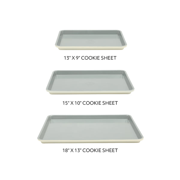 Gibson Home Sur La Table Kitchen Essentials Bake Sale 3-Piece Cookie Sheet Set – Nonstick Carbon Steel Baking Pans (13 15 18 Inch) – Grey Easy-Clean Oven Trays For Cookies Roasting & More