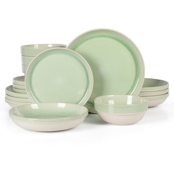 Gibson Home Sur La Table Kitchen Essentials Banquette 16 Piece Double Bowl Plates And Bowls Reactive Glaze Stoneware Dinnerware Set