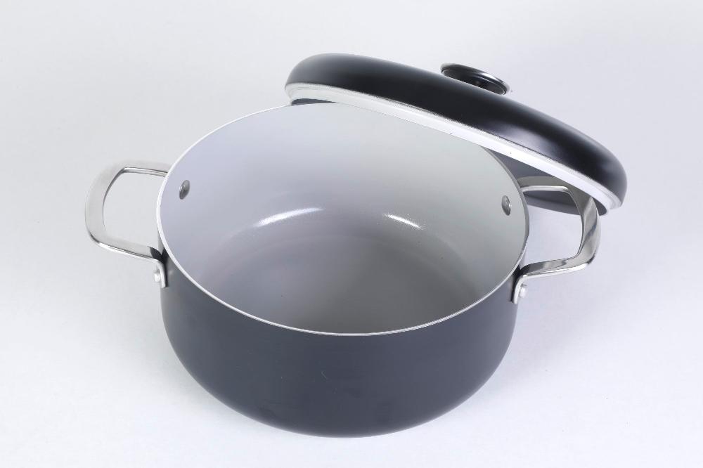 Gibson Home Sur La Table Kitchen Essentials Potluck Porch Aluminum Dutch Oven Pot With Aluminum Lid PFA FREE Ceramic Interior Cookware Pot - Induction - Black