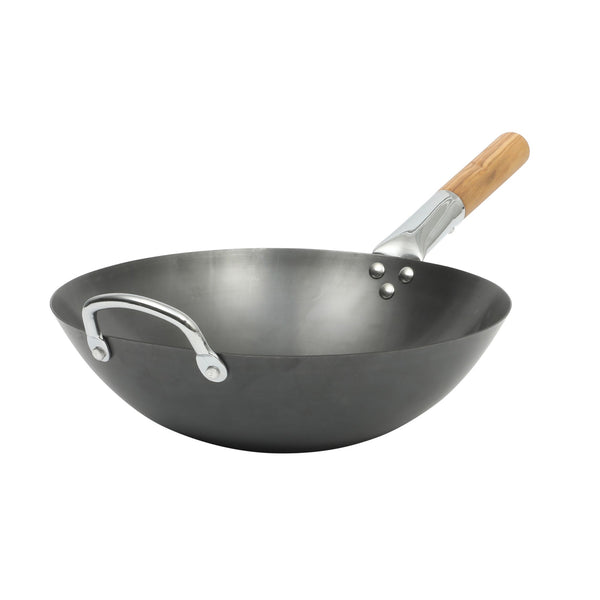 Gibson Home Sur La Table Kitchen Essentials Quick Fire Carbon Steel 13.5" Flat Bottom Wok