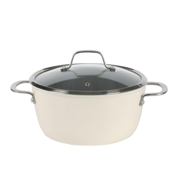 Gibson Home Sur La Table Kitchen Essentials Viva La Cantina 10 Piece PFA Free Titanium Ceramic Nonstick Interior Forged Aluminum Cookware Pots And Pans Set - 2 Tone White & Silver - Induction Compatible