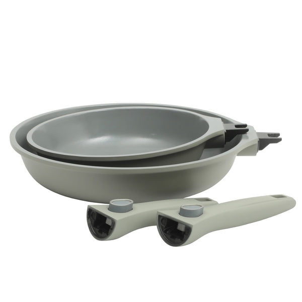 Gibson Home Sur La Table Kitchen Essentias Craft Studio Cast Aluminum Detachable Handle 8 And 10 Inch Fry Pan Set With PFA Free Premium Ceramic Non Stick Removable Handle Skillet Set - Induction Safe -Eggshell White