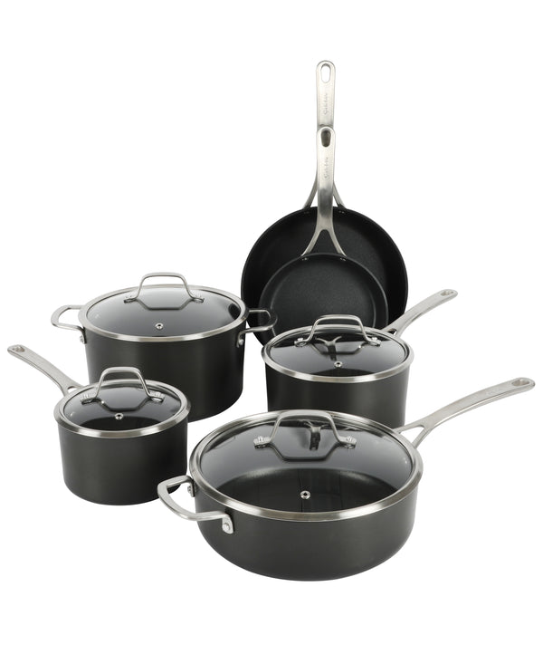 gibson home Sur La Table Market 10-Piece Premium Nonstick Hard Anodized Aluminum Cookware Set w/ Glass Lids