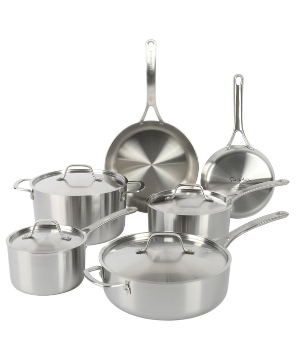 gibson home Sur La Table Pike and Pine 10-Piece Triply Stainless Steel Cookware Set w/ Stainless Steel Lids and Cast Handles