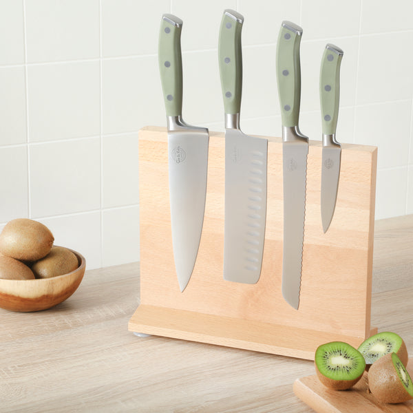 Gibson Home Sur La Table Tasting Kitchen 5-Piece Cutlery Set With Triple Riveted Handle On Beechwood Magnetic Block