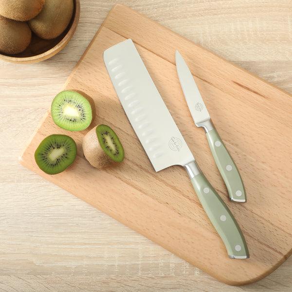 Gibson Home Sur La Table Tasting Kitchen 5-Piece Cutlery Set With Triple Riveted Handle On Beechwood Magnetic Block