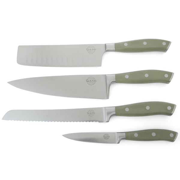 Gibson Home Sur La Table Tasting Kitchen 5-Piece Cutlery Set With Triple Riveted Handle On Beechwood Magnetic Block