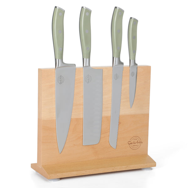 gibson home Sur La Table Tasting Kitchen 5-Piece Cutlery Set With Triple Riveted Handle on Beechwood Magnetic Block