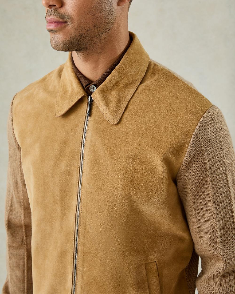Gieves & Hawkes Alexander Knit And Suede Bomber Jacket Camel
