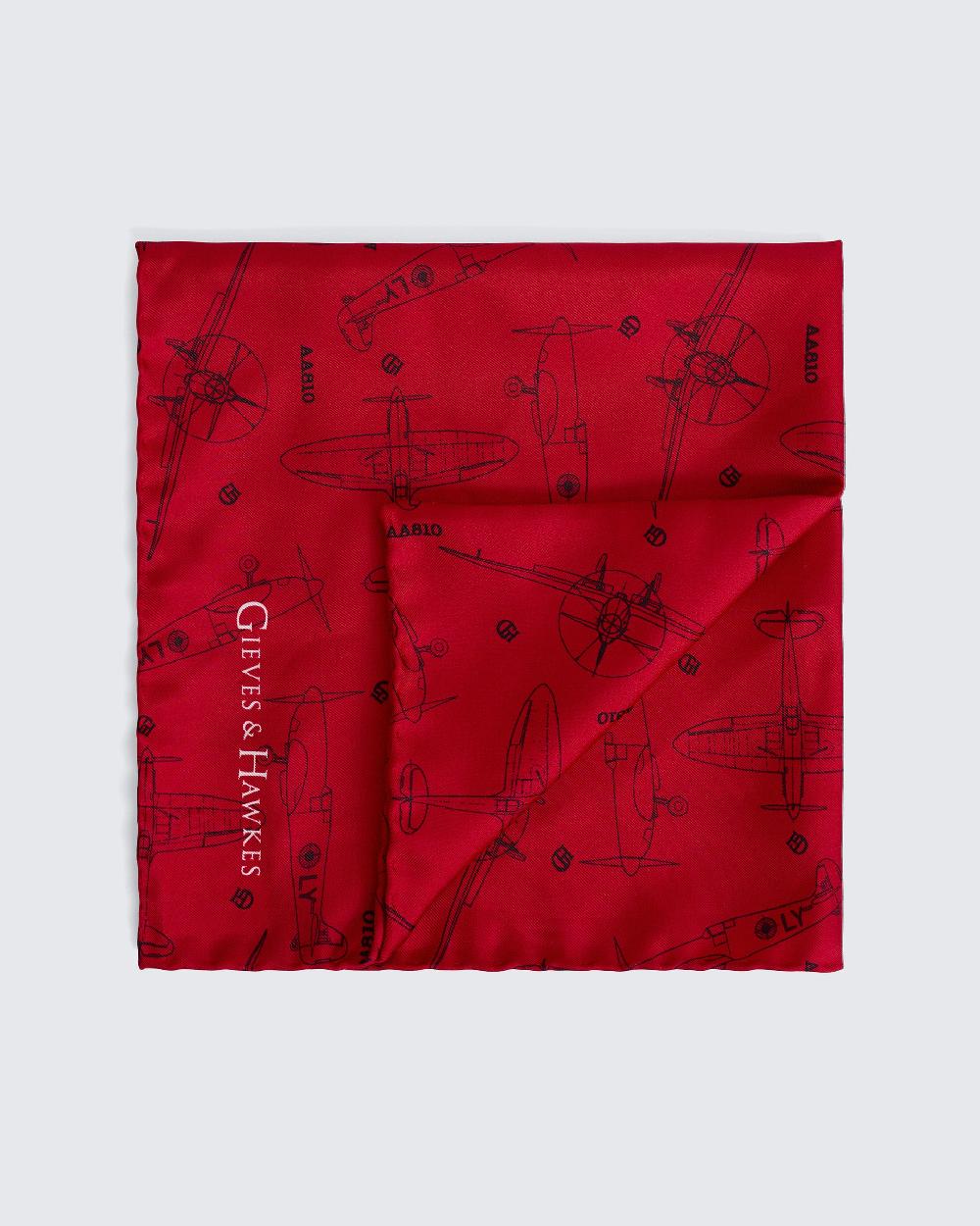Gieves & Hawkes Barne RAF Plane Blueprint Pocket Square