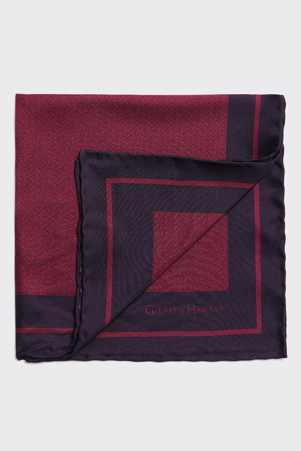 Gieves & Hawkes Barne Silk Pocket Square G&H Monogram Burgundy
