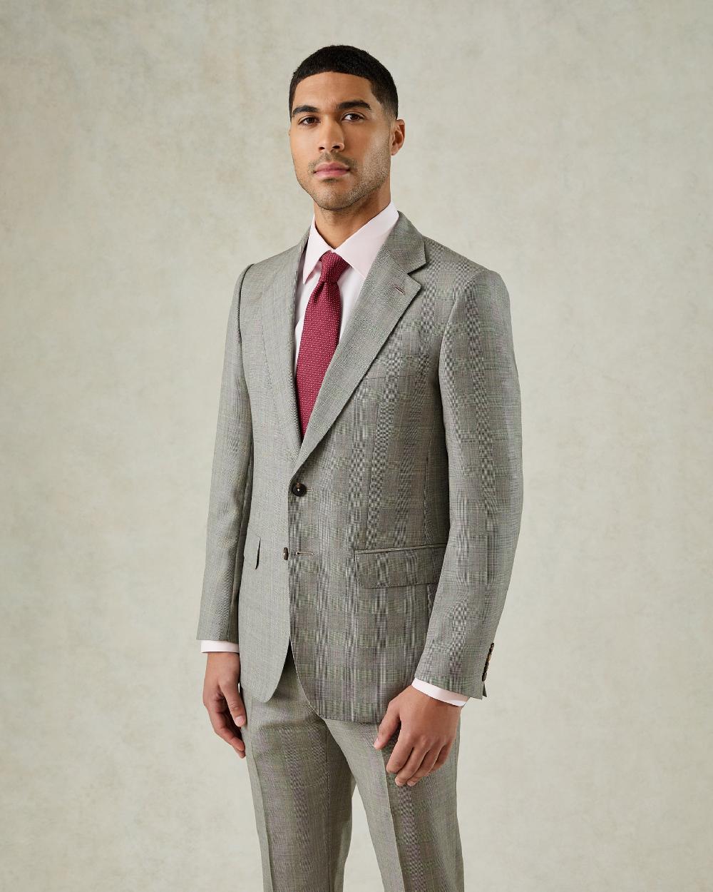 Gieves & Hawkes Bass Prince Of Wales Check Suit Jacket Grey