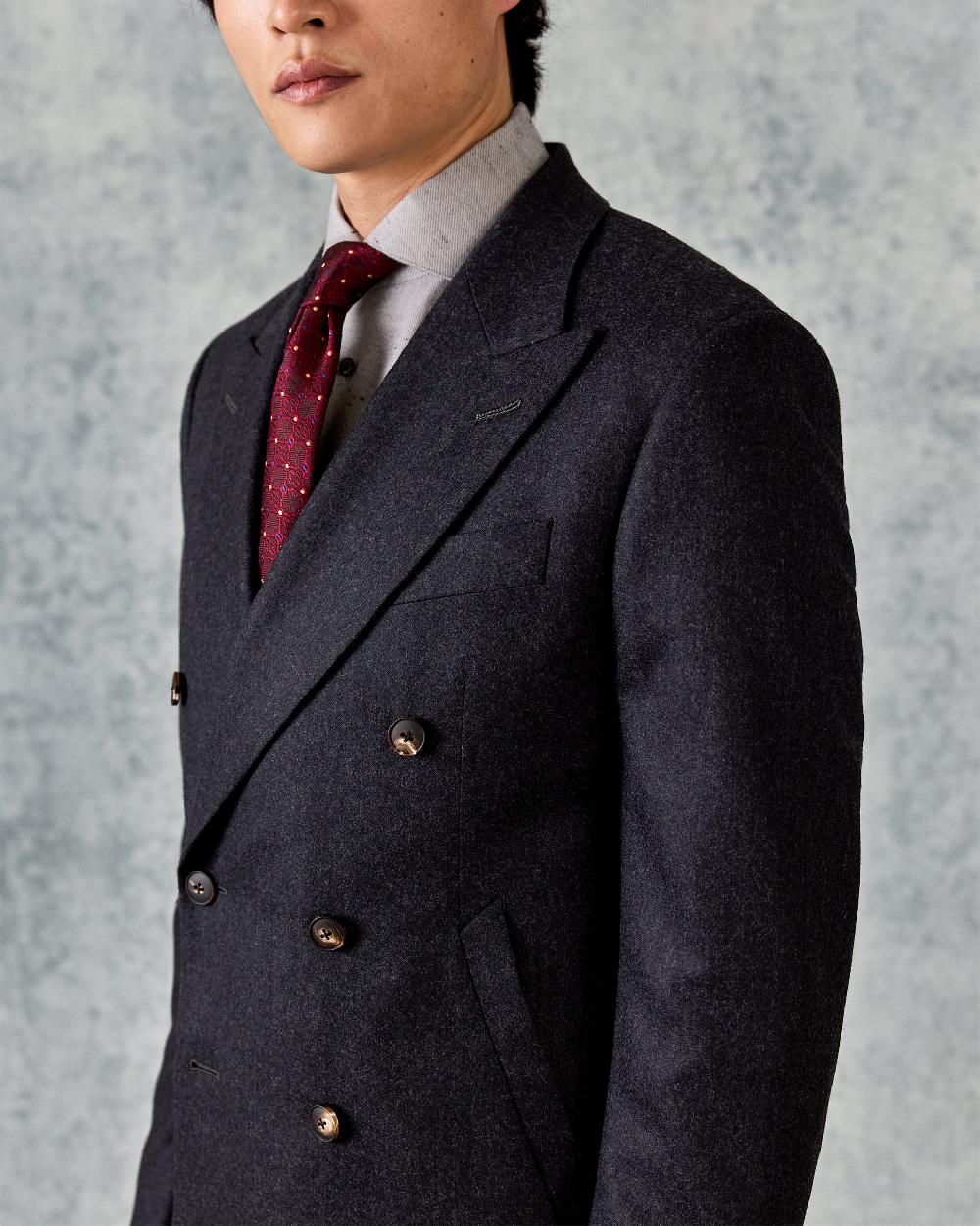 Gieves & Hawkes Bowles Double Breasted Suit Jacket Grey Flannel