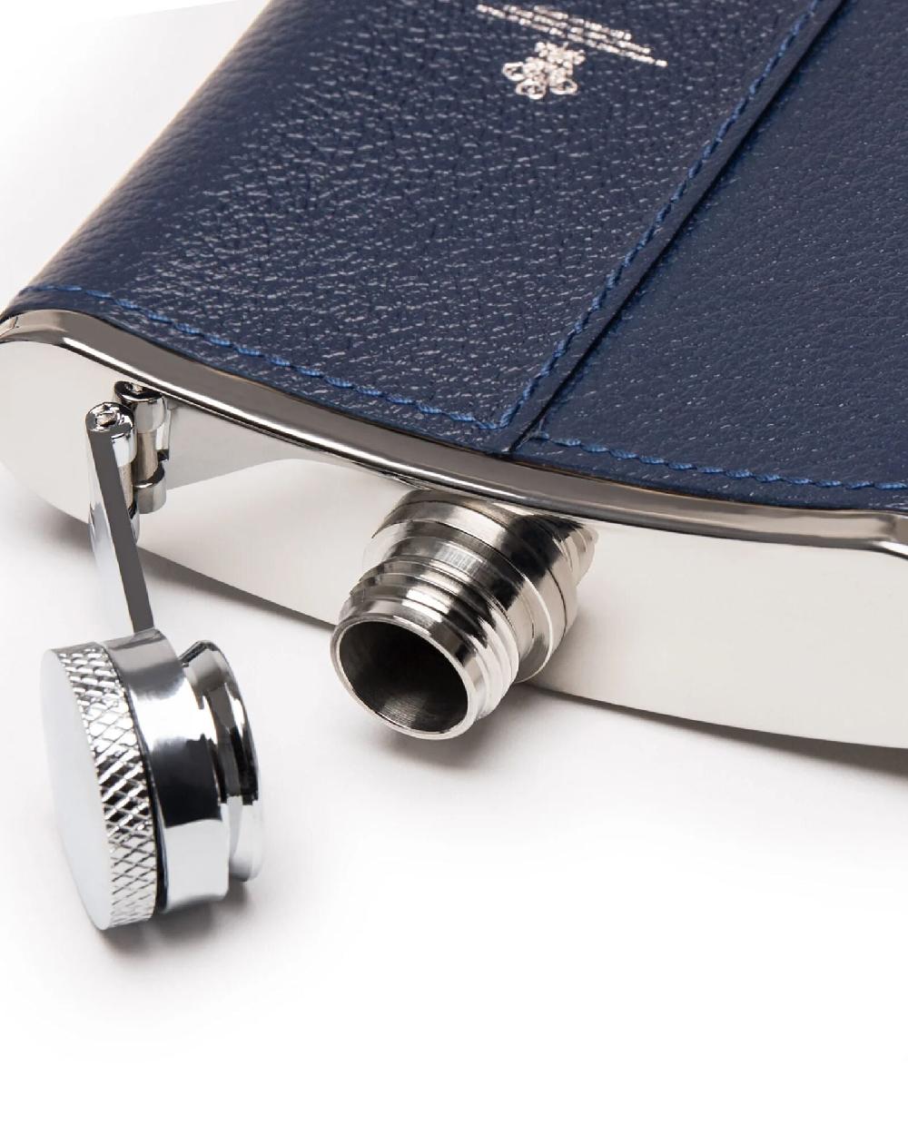 Gieves & Hawkes Capra 4oz Leather Bound Hip Flask Marine Blue