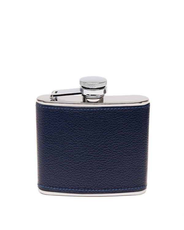 gieves & hawkes Capra 4oz Leather Bound Hip Flask Marine Blue