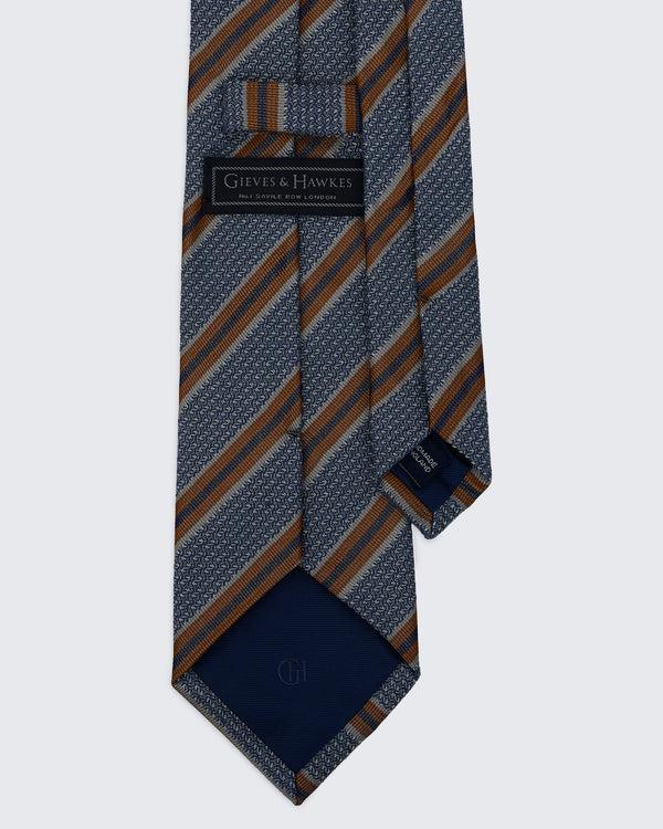 Gieves & Hawkes Carberry Silk & Wool Brown & Blue Stripe Tie