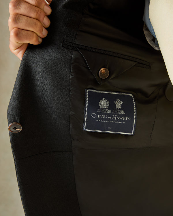 Gieves & Hawkes Cardale Wool Herringbone Morning Coat Black