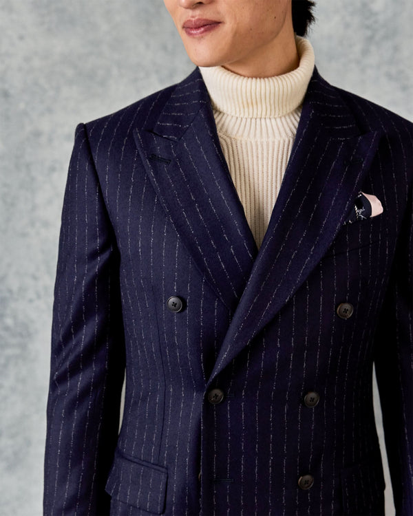 Gieves & Hawkes Churchill Double Breasted Suit Navy Morse Code Flannel