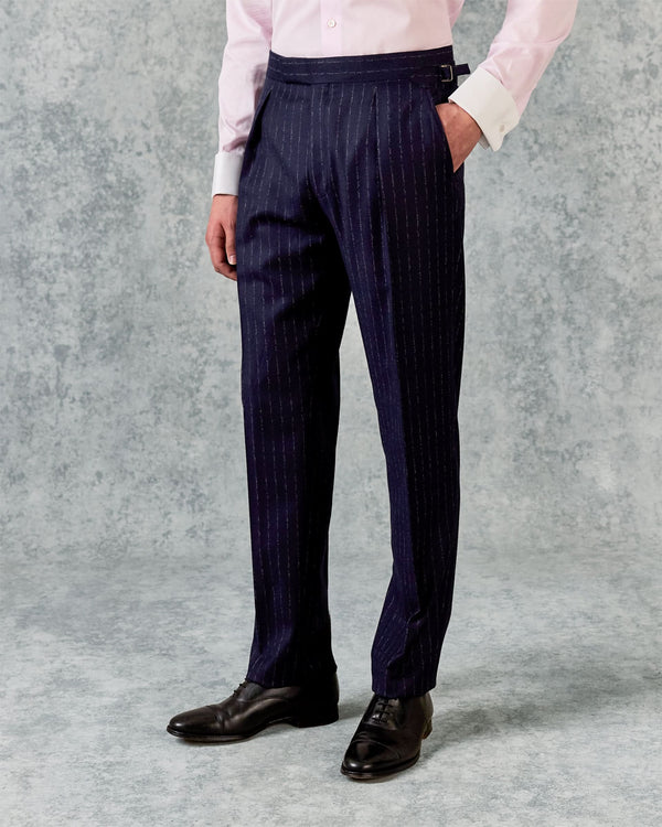 Gieves & Hawkes Churchill Double Breasted Suit Navy Morse Code Flannel