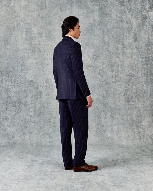 Gieves & Hawkes Churchill Double Breasted Suit Navy Morse Code Flannel