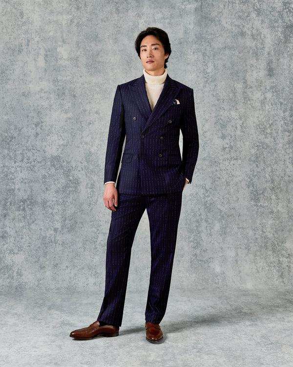 gieves & hawkes Churchill Double Breasted Suit Navy Morse Code Flannel