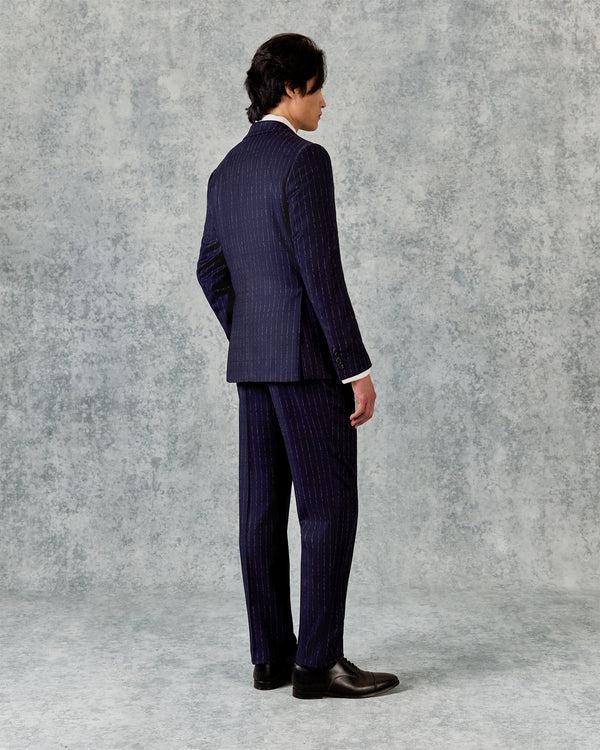 Gieves & Hawkes Churchill Single Breasted Suit Navy Morse Code Flannel