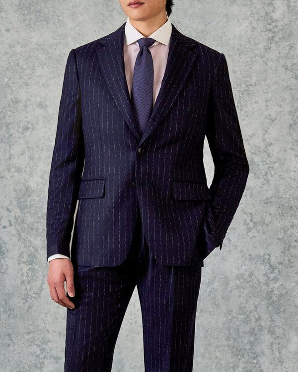Gieves & Hawkes Churchill Single Breasted Suit Navy Morse Code Flannel