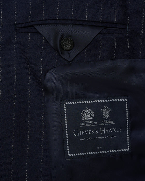 Gieves & Hawkes Churchill Suit Double Breasted Jacket Navy Morse Code Flannel