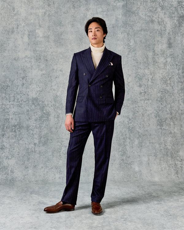 Gieves & Hawkes Churchill Suit Double Breasted Jacket Navy Morse Code Flannel