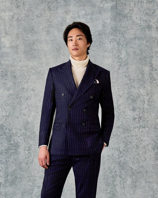 gieves & hawkes Churchill Suit Double Breasted Jacket Navy Morse Code Flannel