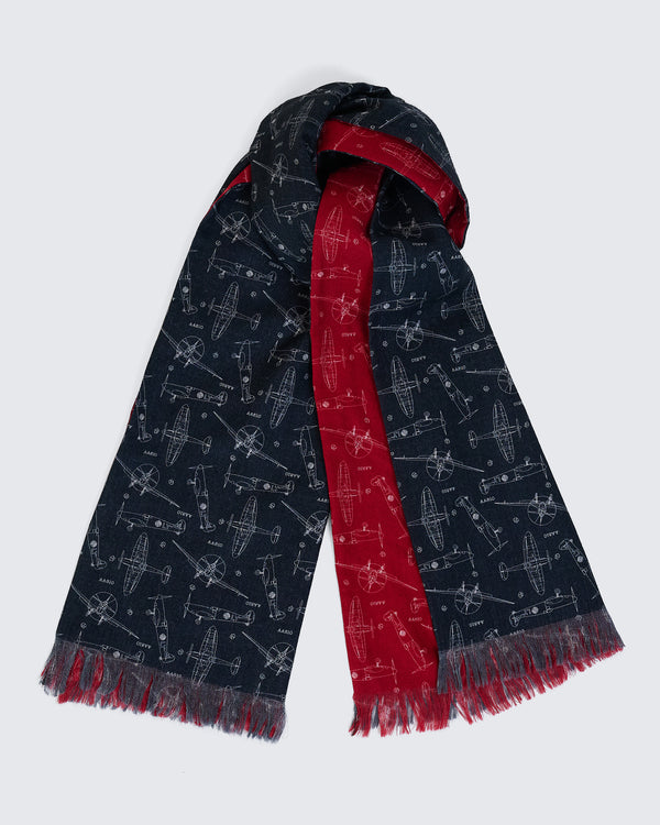 gieves & hawkes Clavell Navy & Red Plane Woolen Blueprint Scarf