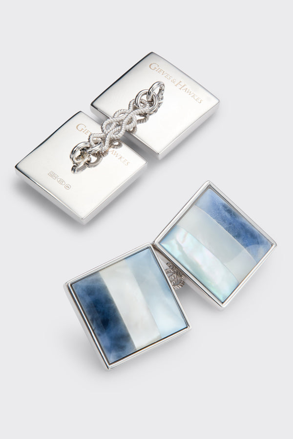 gieves & hawkes Clint Sterling Silver Square Cufflinks Blue Mother of Pearl