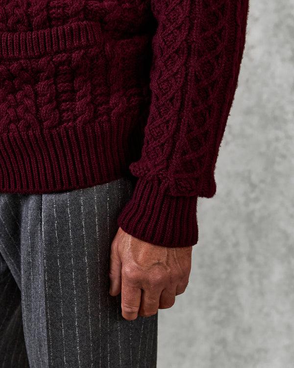 Gieves & Hawkes Crompton Cable Knit Cardigan Burgundy