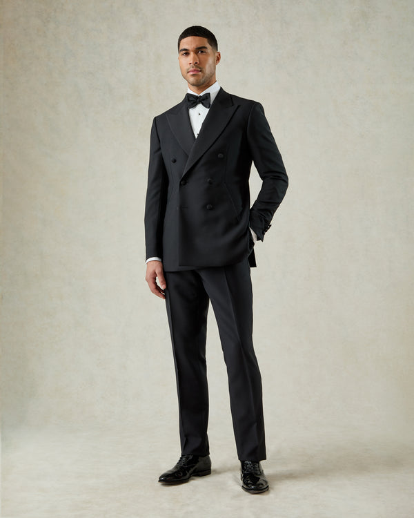 gieves & hawkes Davide Black Wool Mohair Barathea Double Breasted Dinner Suit