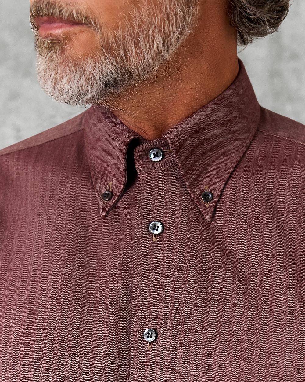 Gieves & Hawkes Day Herringbone Spread Shirt Burgundy