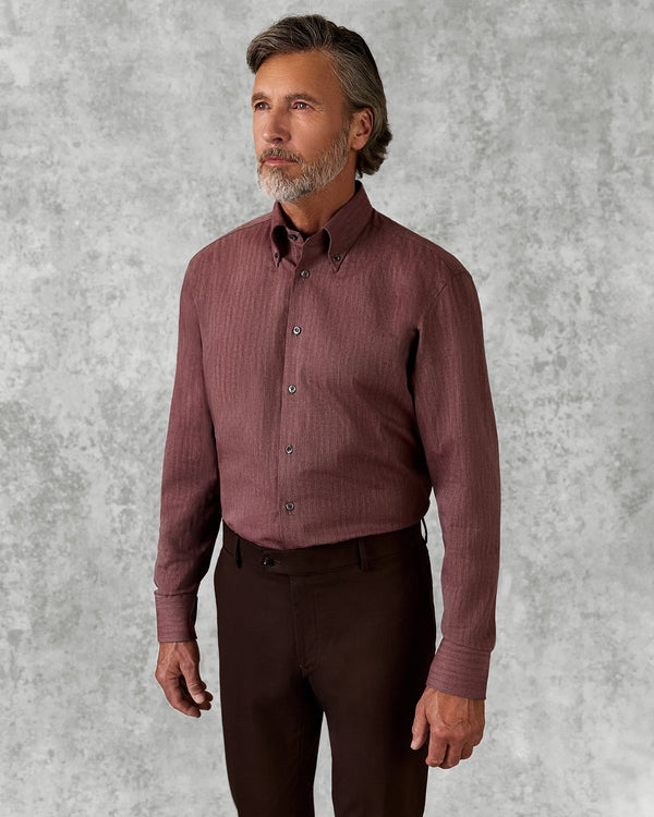 gieves & hawkes Day Herringbone Spread Shirt Burgundy