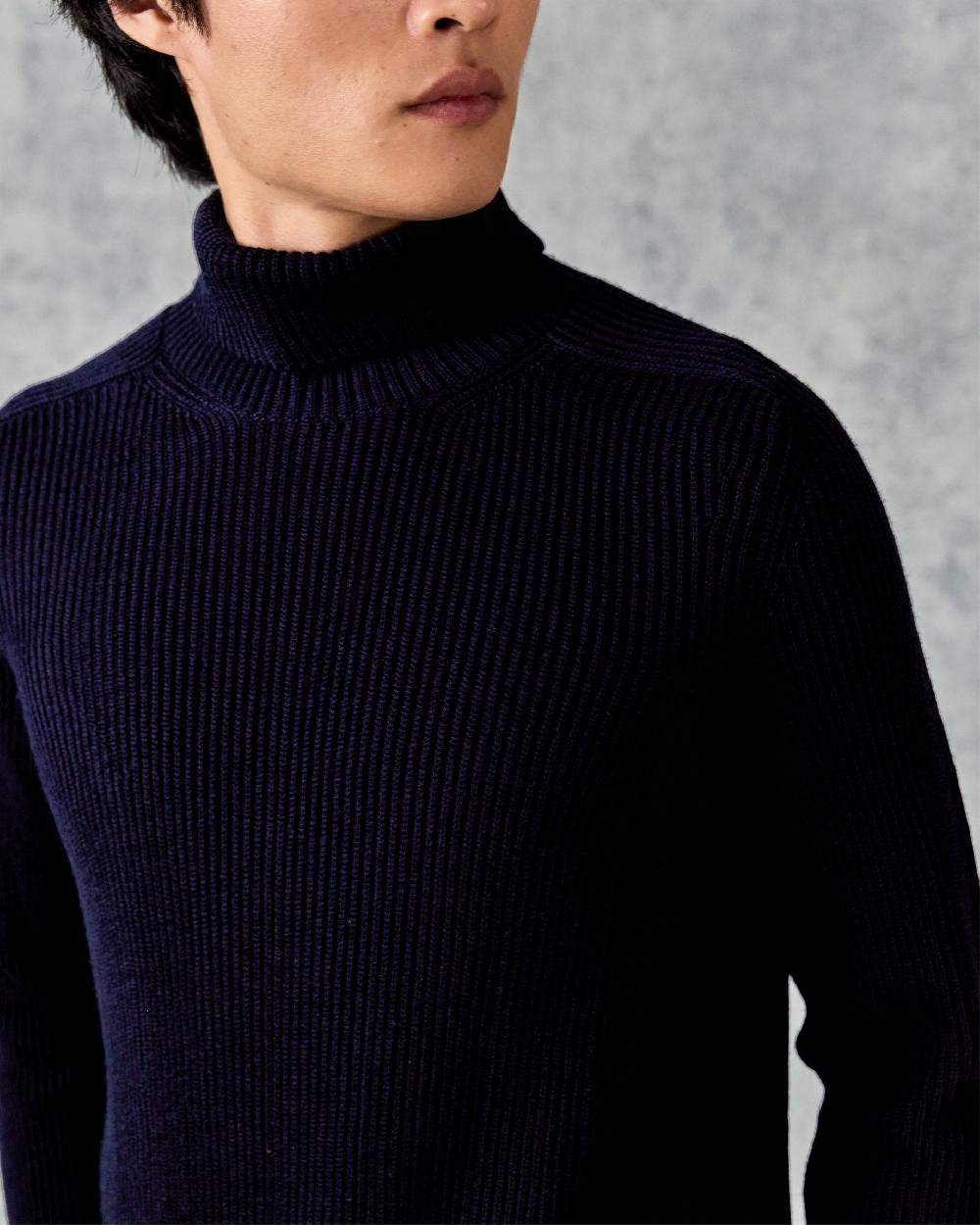 Gieves & Hawkes Denison Chunky Knit Roll Neck Dark Navy