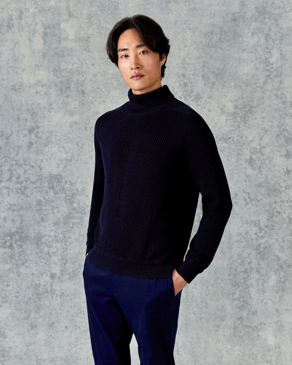 gieves & hawkes Denison Chunky Knit Roll Neck Dark Navy