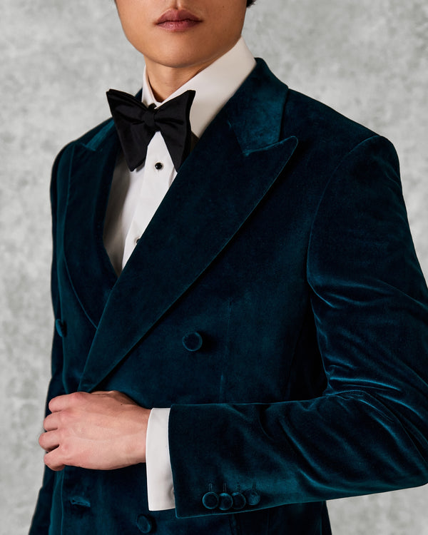 Gieves & Hawkes Dennis Double Breasted Dress Jacket Teal Velvet