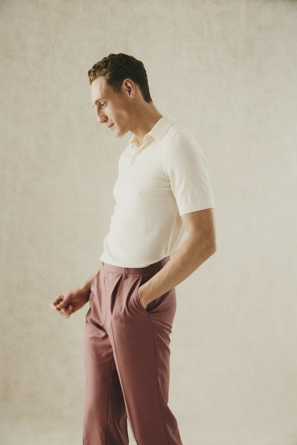 Gieves & Hawkes Dicken Short Sleeve Merino Wool Silk & Cashmere Polo Knit Ecru