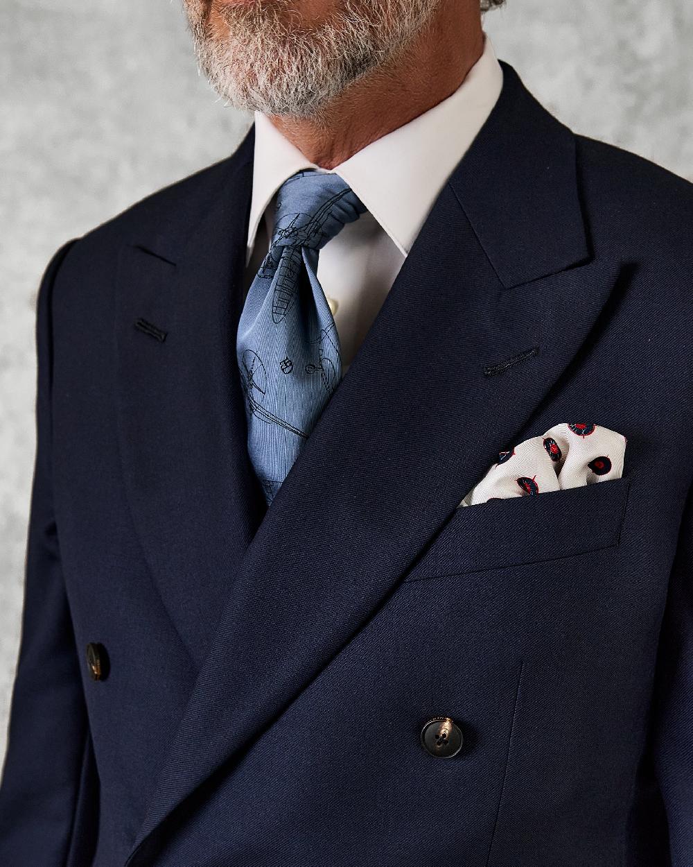 Gieves & Hawkes Doughty Double Breasted Wool Twill Suit Jacket Navy