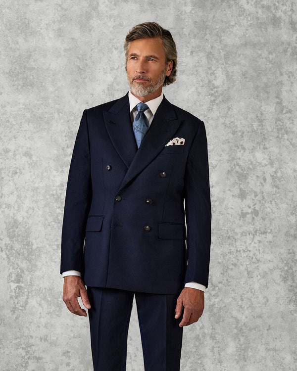 gieves & hawkes Doughty Double Breasted Wool Twill Suit Jacket Navy