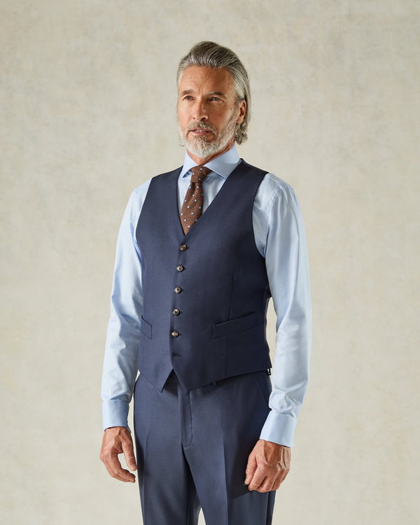 gieves & hawkes Doughty Wool Twill Suit Waistcoat Navy