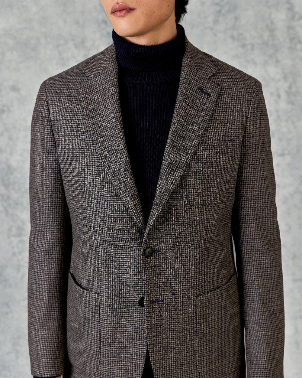 Gieves & Hawkes Evans Virgin Wool Jacket Brown Shepherd Check