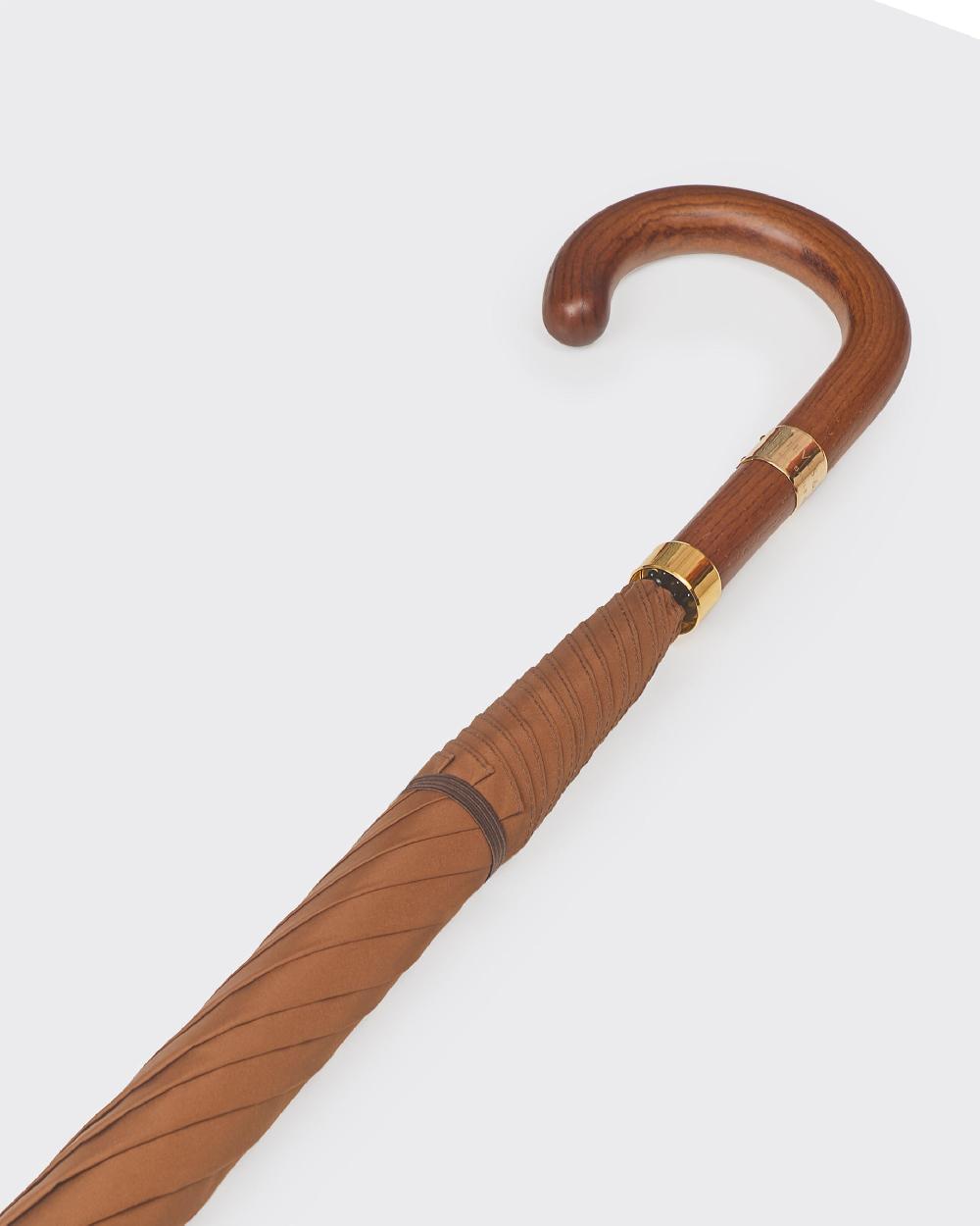 Gieves & Hawkes Fielding Umbrella With Wooden Handle Mid Brown