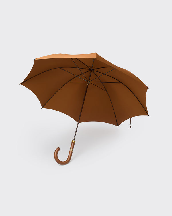 gieves & hawkes Fielding Umbrella with Wooden Handle Mid Brown