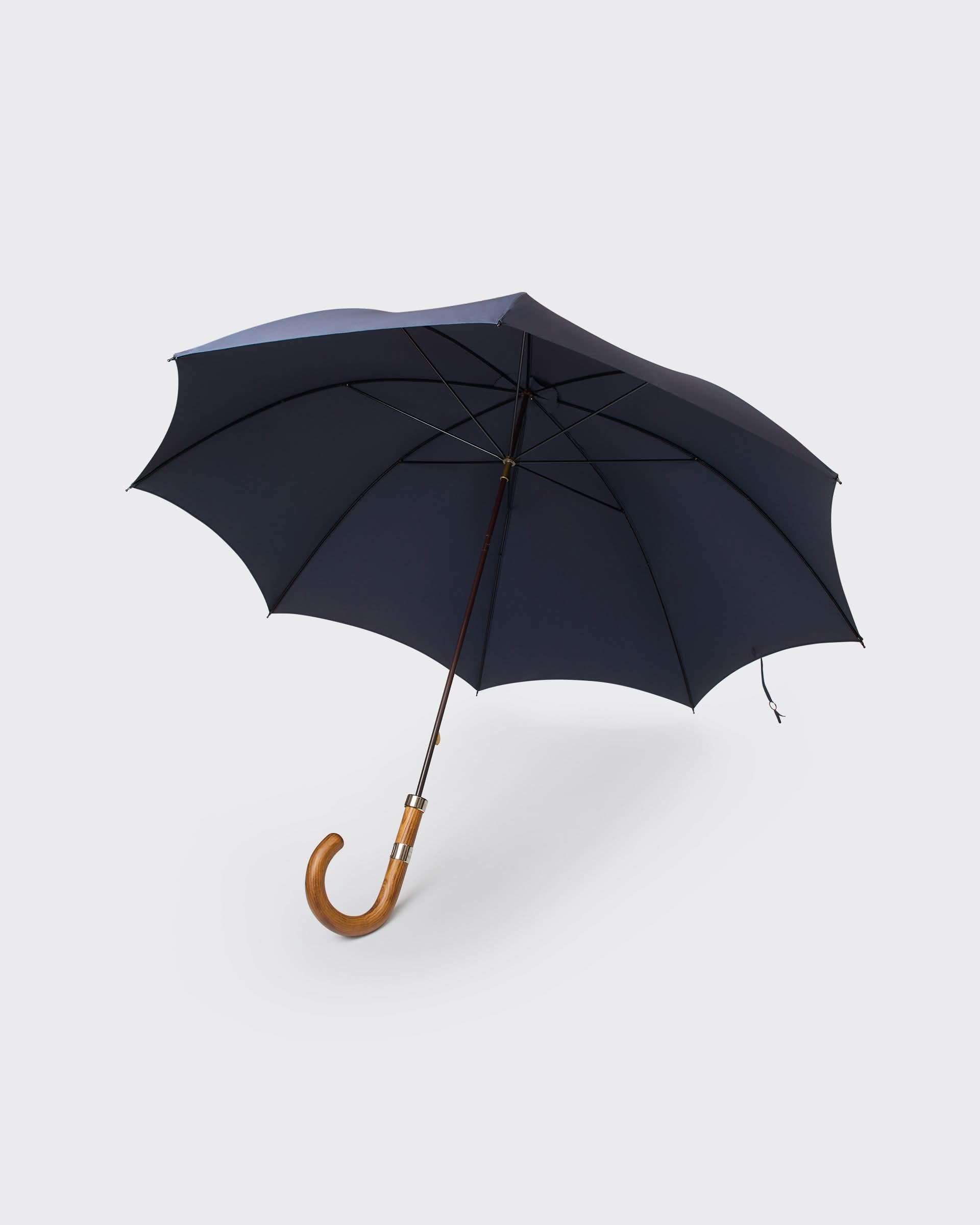Gieves & Hawkes Fielding Umbrella With Wooden Handle Navy
